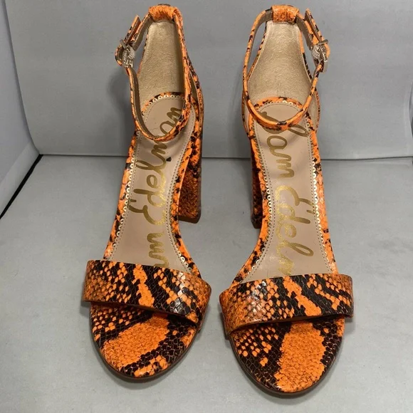 Sam Edelman Yaro Python-Embossed Leather Block-Heel Sandals size 8 - Picture 3 of 6